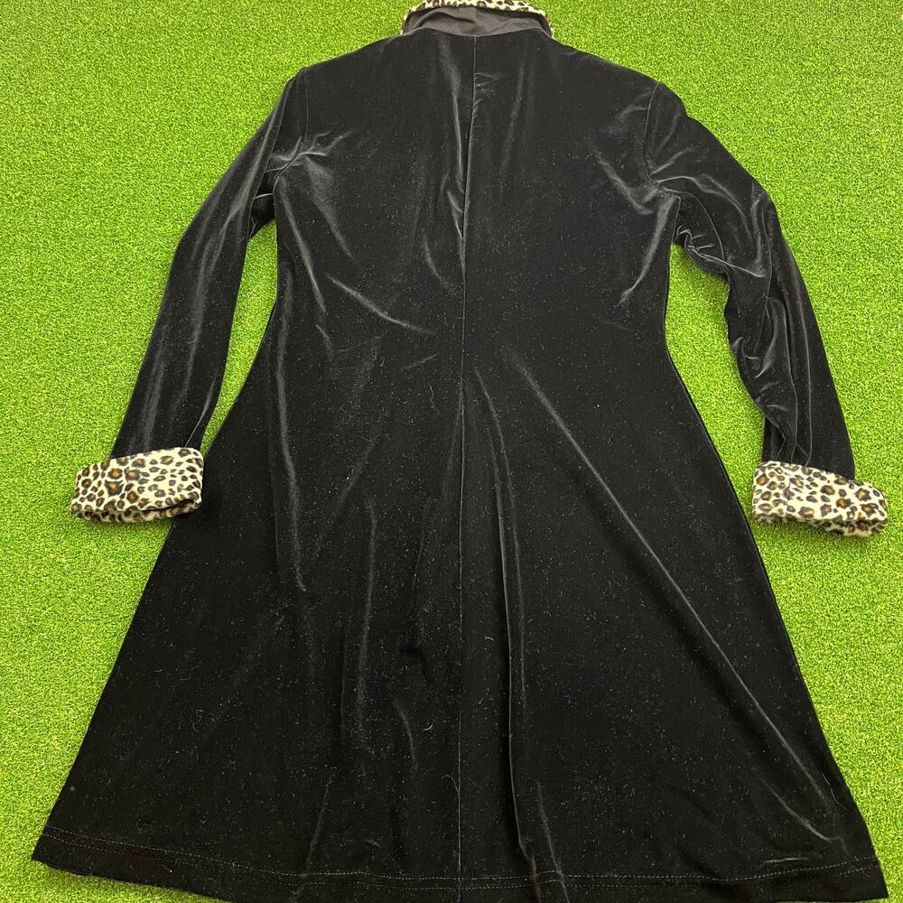 Vintage 90s Ronni Nicole Leopard Trim Black Velvet Shirt Dress Sz 10 - Picture 6 of 6